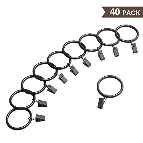image for ARPENTER 40 Pack Black Curtain Rings with Clips for Drapes, 2.2 inch O