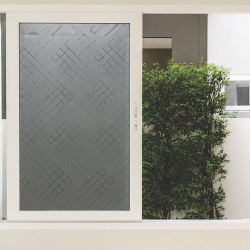 Image of CVANU Frosted Geometric Privacy Window Film, Self Adhesive Waterproof Vinyl Decorative Glass Covering Sheet for Doors, Windows, Bathroom, Home & Office (24 x 36 Inch)