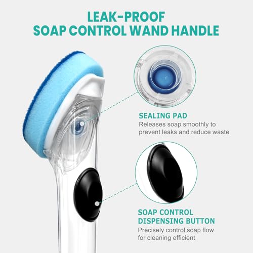 Image of Dish Wand with Handle,Non-Scratch Dishwand Refills Replacement Sponge Heads | Leak-Proof Soap Control Dispenser Scrub Sponges, Advanced Scrubber Brush Pads for Kitchen Cleaning Dishes Sink Washing Tool