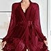 Women's Sexy 3 Piece Pajama Set Lace V Neck Cami Top Lingerie Elastic Waist Shorts and Robe Solid Fashion Nightwear S-XL Wine