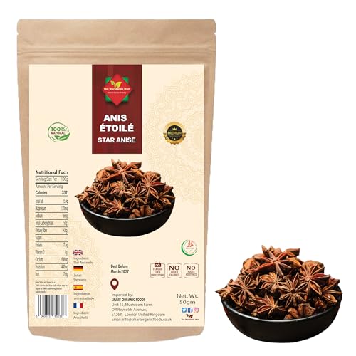 Anis Étoilé/Badiane 50 g | Graines Entières | Qualité Premium | Naturel & Végan | Non OGM | Sans Additifs ni Conservateurs