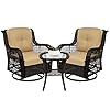 Best choice products 3 piece outdoor wicker patio bistro set w 2 360 degree swivel rocking chairs and tempered glass top side table beige  urban country home decor