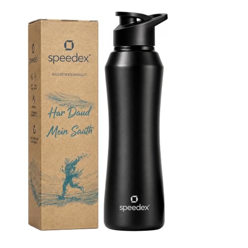 Image of Speedex Stainless Steel Water Bottle 1 Ltr, 1000 ml Metal Bottle For Daily, Leak Proof Sipper Cap, Office, School, Gym, Travel Use for Men, Women, Kids, Adults, Black, BIS Approved, Set of 1