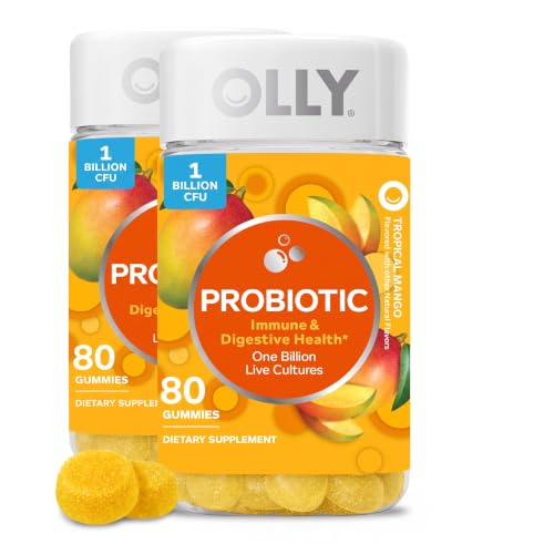 OLLY Probiotic Gummy,1 Billion CFUs,Immune and Digestive Support,Chewable Probiotic Supplement,Mango,80 Count (Pack of 2)