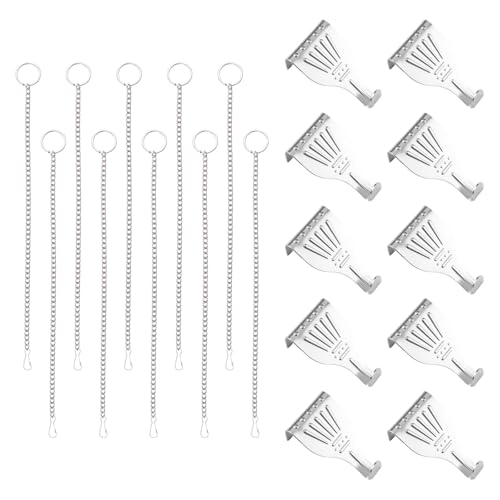 Image of Picture Hanging Kit 10Pcs Picture Rail Hooks with 10Pcs Chains, Metal Rail Hanging Hooks Picture Display Hanging System for Wall Picture, Exhibition(Silver)