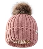 Hat Hut Berretto Bambino Invernale Foderato in Raso per Capelli, Bambini Caldo Cappello a Maglia Pompon Morbido Beanie per Ragazzi Ragazze (IT, Testo, Taglia Unica, A3-Rosa)