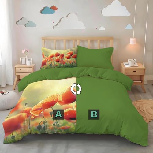 Housse de couette 260x240cm pavot soleil réversible douce respirante - 3