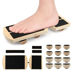 Ankle Balance Board Foot Strengthener Trainer with 12pcs Balls – 300lbs Max Capacity, 18-30° Tilt Adjustment, Wooden Non-Slip Wobble Board for Ankle & Core Stability Training