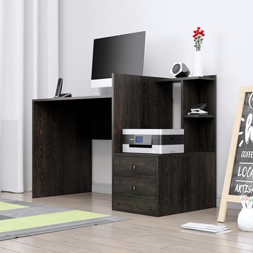 Image of Bniture Wooden Study Table for Home | Engineered Wood Study Table with Side Open Storage Area | Multi Purpose Computer Desk for Writing & Study | Laptop Table for Study Room & Office | Flower Wenge