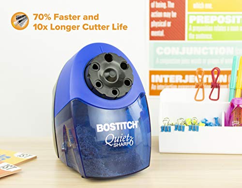 Bostitch Office Quietsharp 6 Electric Pencil Sharpener, Heavy Duty Classroom Sharpener, Size Selector With 6 Different Sizes, Perfect For Classroom And Homeschool Use, Blue #TOP6