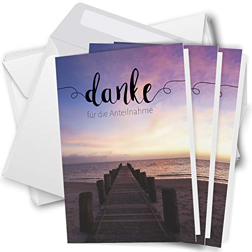 Trauer Danksagungskarten mit Umschlag | Motiv: Meer Steg, 10 Stück | Dankeskarten DIN A6 Set | Klappkarten-Trauerkarten Danksagung Danke sagen