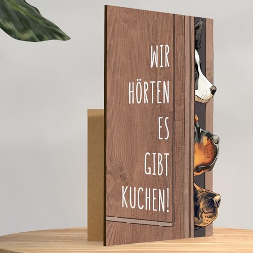 Grußkarte Hunde Holzkarte - Geburtstagskuchenkarte Geburtstagskarte | Postkarte für Hundebesitzer, Tierische Hunde-Geburtstagskarte, Hunde-Postkarte, Hundeliebhaber
