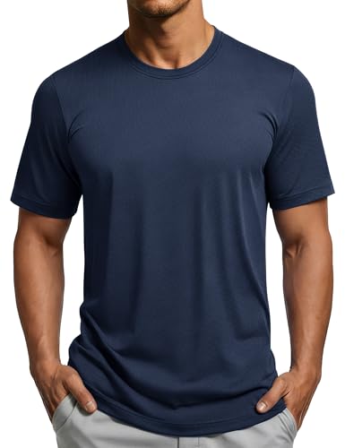 MAGCOMSEN Moisture Wicking Shirts for Men Athletic Running Short Sleeve T-Shirt Gym Workout Tennis Shirt Lightweight Tee Navy L