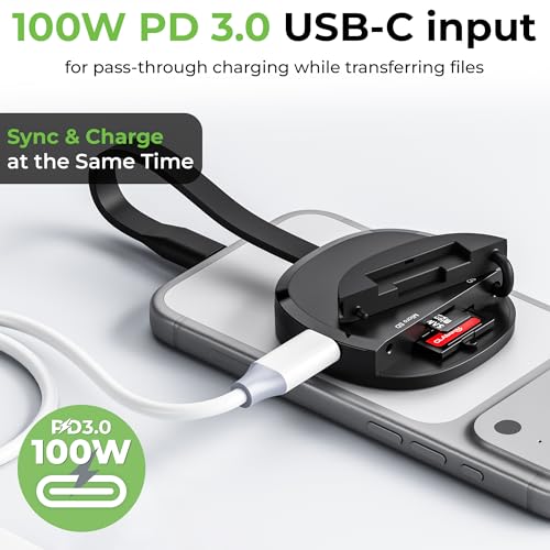 Image of UltraProlink Mag-Vault | Mag-Safe USB-C 3.2 SD & microSD Card Reader| Dual Slot- 2TB Each | 100W PD Pass-Through | 160MB /s DDR200 Speeds | Plug & Play for USB-C iPhone, iPad, Mac, Android|UM1271