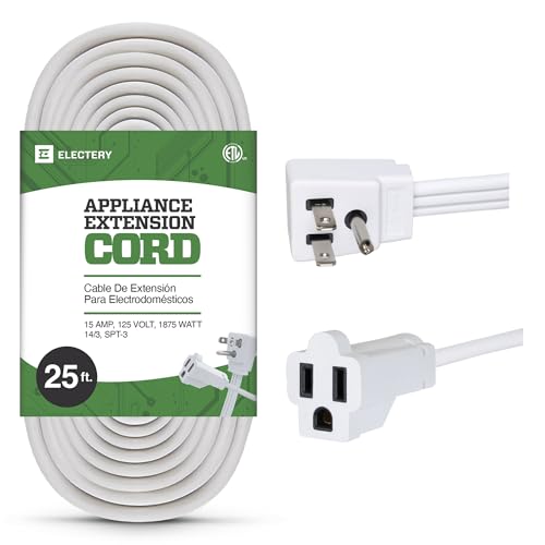 ELECTERY Extensão Elétrica Reforçada para Eletrodomésticos, 14 Awg - Plugue Plano Aterrado de 3 Pinos, Fio de Alimentação Branco para Ar Condicionado Interno E Todos Os Principais Eletrodomésticos