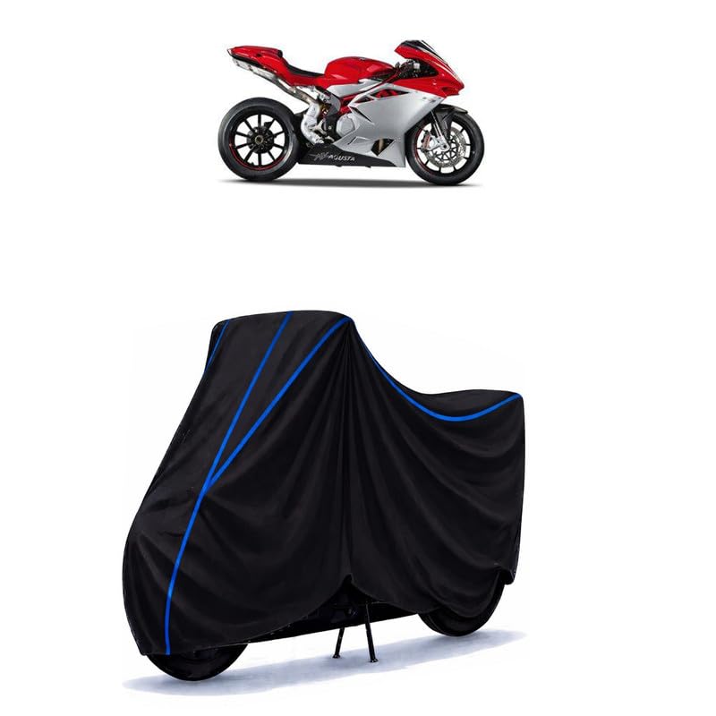 Image of MV Agusta F4 STD Bike Cover Water Resistant Universal Motorcycle Rain | Heavy Duty UV Protection, Dust, Scratch Indoor Outdoor All Weather with Black Blue Piping Elastic