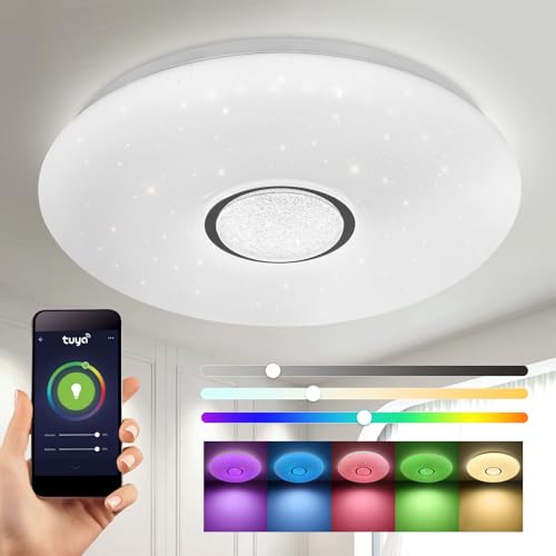 HARPER LIVING LED Smart Flush Mount Light, Wi-Fi RGB Ceiling Lamp, 1680 Lm, 24 Watts, Connect with Tuya, Works with Alexa and Google Home, Color and Brightness Options