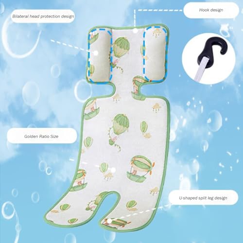 Car Seat Cooling Pad for Babies, 13x28inch Cartoon Baby Car Seat Cooling Pad with Hooks, Breathable Baby Car Seat Cooler, Comfortable Car Seat Liner for Stroller, Dining Chair