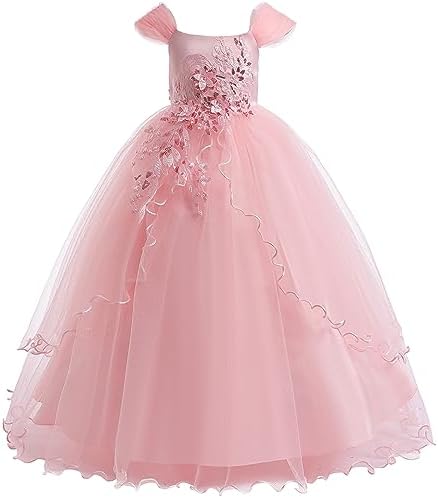 Weileenice Light Pink Flower Girl Wedding Dress 4 5 Cold Shoulder Toddler Birthday Party Ball Gown Lace Embroidery Vintage Kids Pageant Bridesmaid Tulle Dresses Girls Princess Maxi Gowns