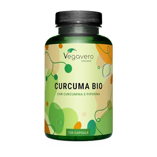 Vegavero Curcuma biologica con pepe nero | 144 mg di curcumina per capsula | Con 162 mg di curcuminoidi + piperina | 120 Capsule | Prodotto in Germania | Senza additivi e Vegano
