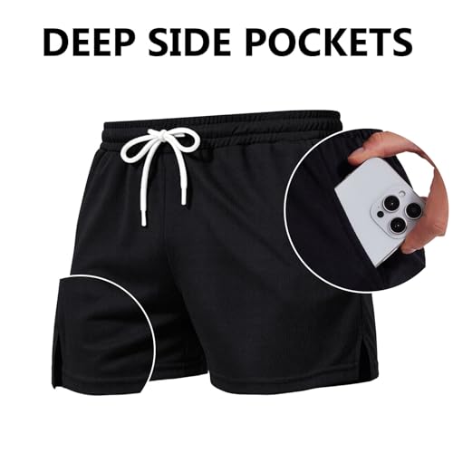 Kiuwoba Mens Athletic Workout Shorts Quick Dry 3 Inches Mesh Running Short Pants Bodybuilding Training Jogging（Black S） — view 3