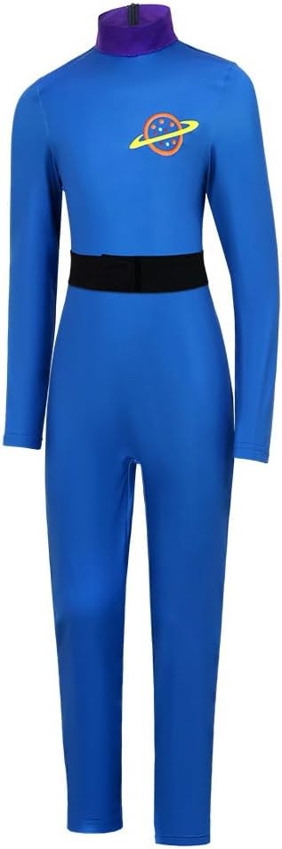Alien Cosplay Jumpsuit Belt Blue Suit Monster Alien Halloween Costume Jumpsuit Bodysuit Headband for Hallowen Party