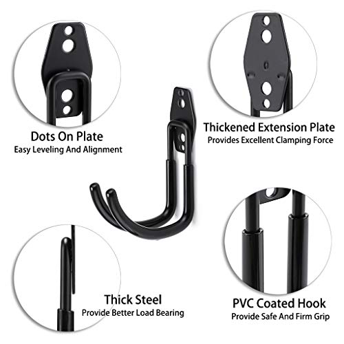 JUXYES Pack of 2 Wall Mounted Garden Hose Holder, Heavy Duty Water Hose Storage Organizer Pipe Reel Holder Hanger, Car Hose and Cord Hanger Bracket Bracing with Screws and Expansion Bolt (Black) - Thumbnail 3