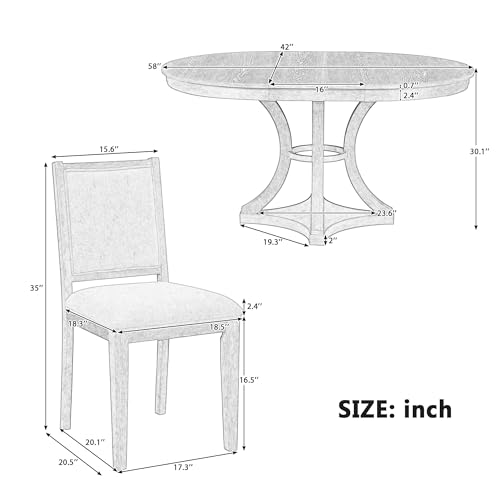 Image of Bellemave Extendable Dining Table Set for 4, 5-Piece Retro Round Table Set with 4 Upholstered Chairs, Round Table with a 16 inch W Leaf, Oval Kitchen Table Set with Extendable Table (Espresso)