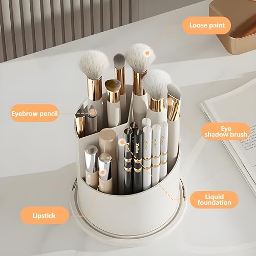 Image of KREPS Makeup Brush Holder with Lid,360 Rotating Makeup Organizer, Nail Polish Perfume Lipstick Pen-Pencil Paint Brush Stationary Organizer, Multifunctional Dressing Table Storage (Black)