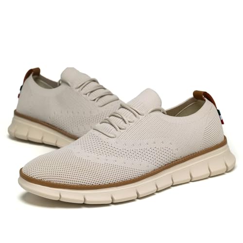 Mens Oxfords Lace-Up Lightweight Casual Shoes Fashion Sneakers Walking Shoes Dress Shoes Beige3