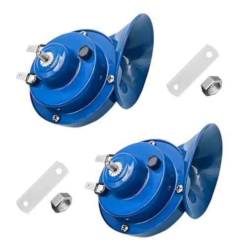 KVAEY 2 PCS 300DB Super Loud Train Horn, 12V Waterproof Air Horns Replacement Kit, High Low Tone Car Air Electric Snail Double Horn, Universal Vehicle Air Horn Replacement for Car Truck Boat (Blue)