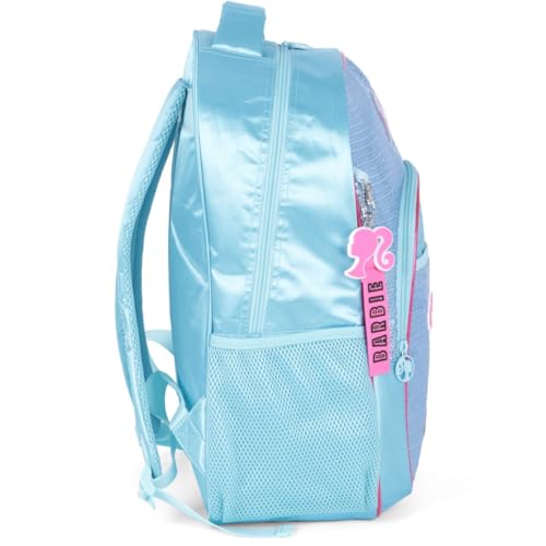 Mochila, Barbie, Grande, Azul com Paetê, Luxcel
