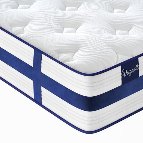 Vesgantti 3FT Single Mattress, 10.2 Inch Blue Velvet Pocket Sprung Mattress Cooling Memory Foam Top, Medium Firm Hybrid Mattress with Enhanced Edge Support - 90x190x26cm, Single Vesgantti 3FT Single Mattress, 10.2 Inch Blue Velvet Pocket Sprung Mattress Cooling Memory Foam Top, Medium Firm Hybrid Mattress with Enhanced Edge Support - 90x190x26cm, Single