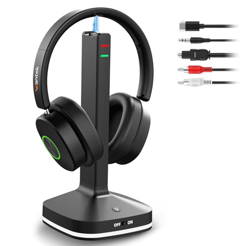 Wantek Casque sans Fil pour télévision - Casque TV sans Fil pour Personnes âgées avec Station de Charge d'émetteur - sans délai Audio - Bluetooth 5.4 -...