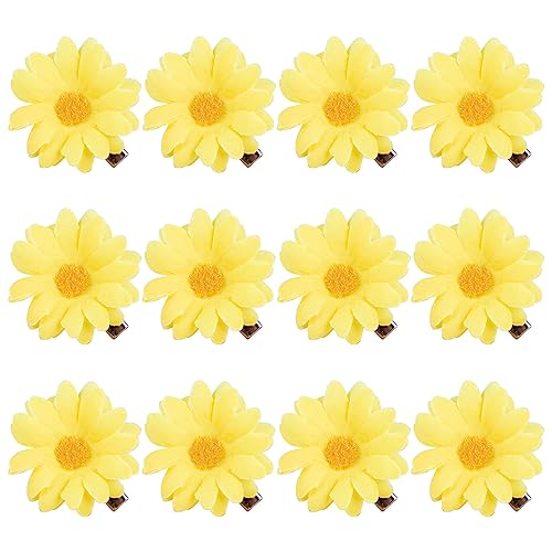 Framendino, 12 Pack Yellow Daisy Clip Flower Clips Small Sunflower Hairpins Bridal Accessories for Women Girls Beach Wedding Decor