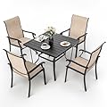 Pamapic 5 Pieces Patio Dining Set, Outdoor Dining Set for Garden Backyard Poolside Deck,Outdoor Table and Chairs Set with 4 Textilene Chairs,Beige