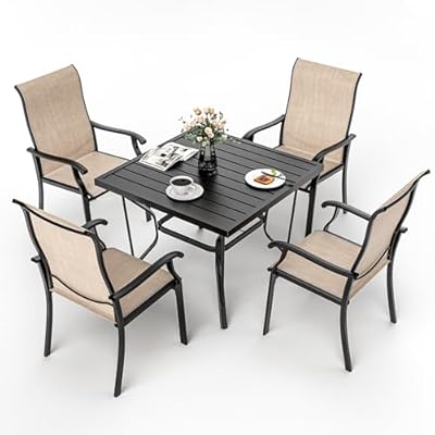 Pamapic 5 Pieces Patio Dining Set, Outdoor Dining Set for Garden Backyard Poolside Deck,Outdoor Table and Chairs Set with 4 Textilene Chairs,Beige