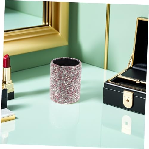 Boîte de rangement pinceaux rose pailleté pour bureau et coiffeuse