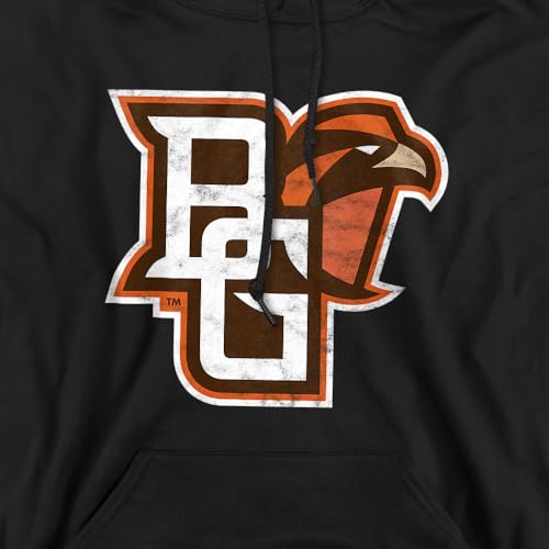 Bowling Green State University BGSU Official Distressed Primary Unisex Adult Pull-Over Hoodie,Black, X-Large