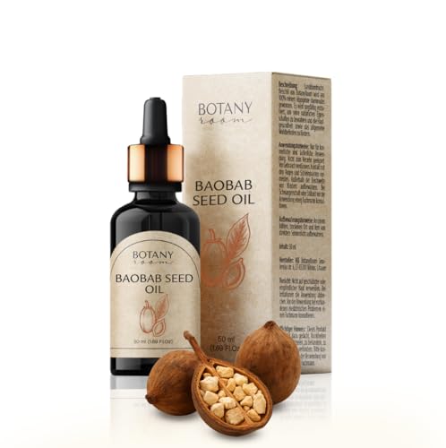 BotanyRoom Aceite de Baobab prensado en frío, 100% natural, aceite para la piel y aceite para el cabello para un cuidado intensivo, rico en ácidos grasos omega y vitamina E, botella de cristal de 50