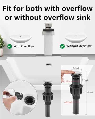 GBBNE Waterfall Bathroom Faucet 1 Hole, Single Hole Bathroom Faucet, Single Handle Vanity Sink Faucet with Deck Plate, Pop-up Drain & Supply Lines, Brushed Nickel