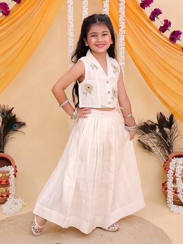 Image of The Mom Store Girls Skirt Lehenga Set | Traditional Stylish Dress For Kids Girls | Baby Lehenga Set For Girls | Elastication At Waistband | For Festivals Weddings & Special Occasions