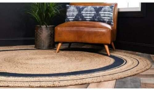 Handgefertigter handgeflochtener natürlicher Jute-Teppich, rund, Naturfasern, Bodenteppich (1,2 x 1,2 m)