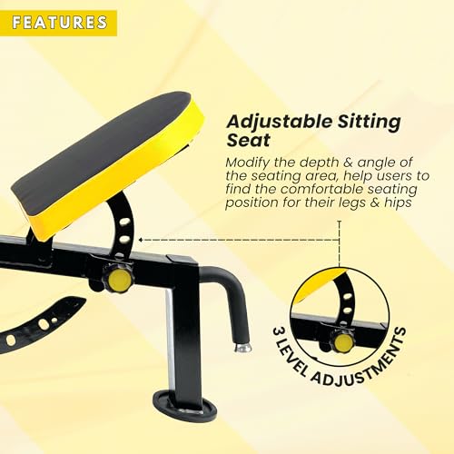 Image of Adjustable Workout Bench for Home Gym | Multifunctional Incline Decline Bench with Preacher Curl Pad & Leg Support | Full Body Strength Training Bench for Men & Women (Black & Yellow)