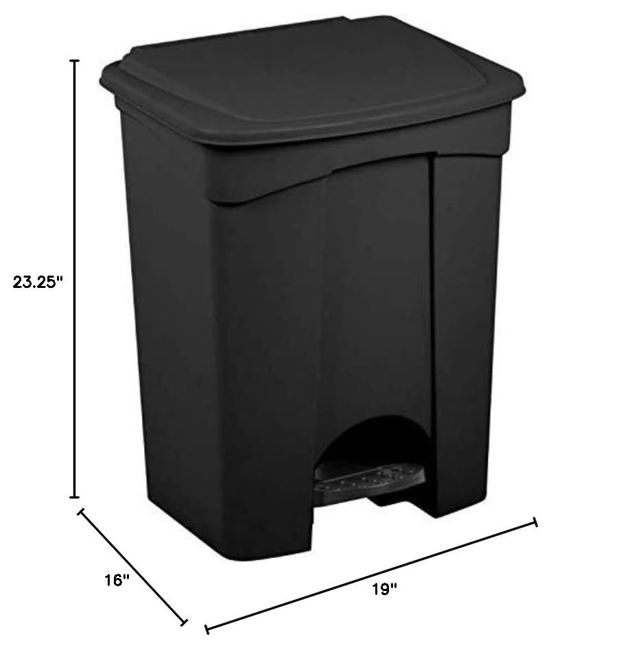 PRO&Family 18 Gallon/ 68 Liter Black Rectangular Foot Operated Hands-Free Trash Can.Hospital, Nursing, Retirement Homes, Schools, Kitchen, Home,Schools, breakrooms Trash Bin