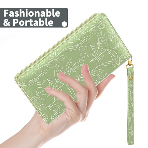 Image of Nipichsha Womens Wallet, RFID Wristlet Wallet for Women, Cute Ladies Purse, Large Card Clutch Purse with Phone Holder, Grass green