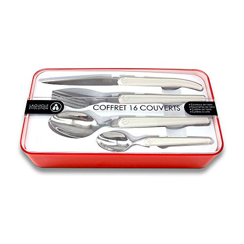 Laguiole Evolution® - Cubiertos 16 piezas de diseño Acidulé color blanco - Acero inoxidable y ABS - Cubiertos para 4 personas - Caja de regalo de presentación