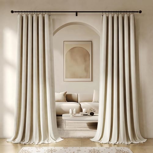 Image of Beauoop Beige Velvet Curtains 96 Inches Long 2 Panels for Bedroom Living Room Soft Luxury Room Darkening Thermal Insulated Soundproof Rod Pocket Window Treatments Drapes, 52X96 Set of 2