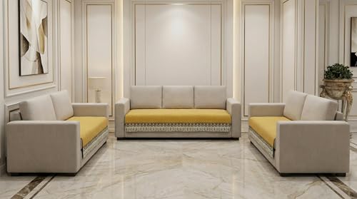 Image of A.P HANDLOOM Velvet Quilted Sofa Cover Mat Seat & Back, 3+2+2 Set, Total L161in H32in (3+2+2), Yellow Color,Anti Skid Backing, 6in Hanging Strap Design, Washable Soft, Style -Yellow-S322