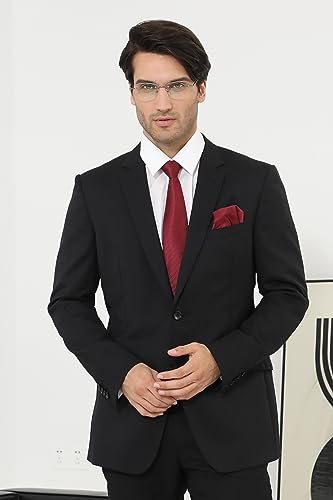 Image of HISDERN Mens Striped Tie and Pocket Square Set Necktie for Men | soft smooth texture, wrinkle-free, neat hand-tied knot, gifting ready, regular 3.4 width, coordinated look, business wedding